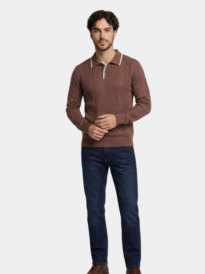 Vertical Ridge Knit Polo Shirt - Cross & Crown