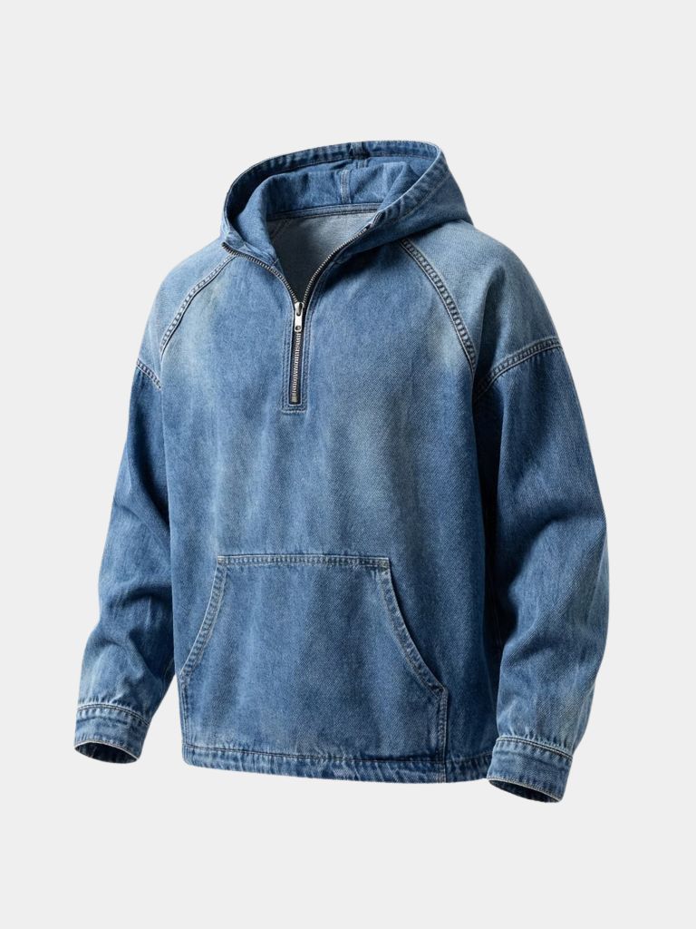 Artisan Denim Smock Quarter Zip Hooded Jacket - Cross & Crown