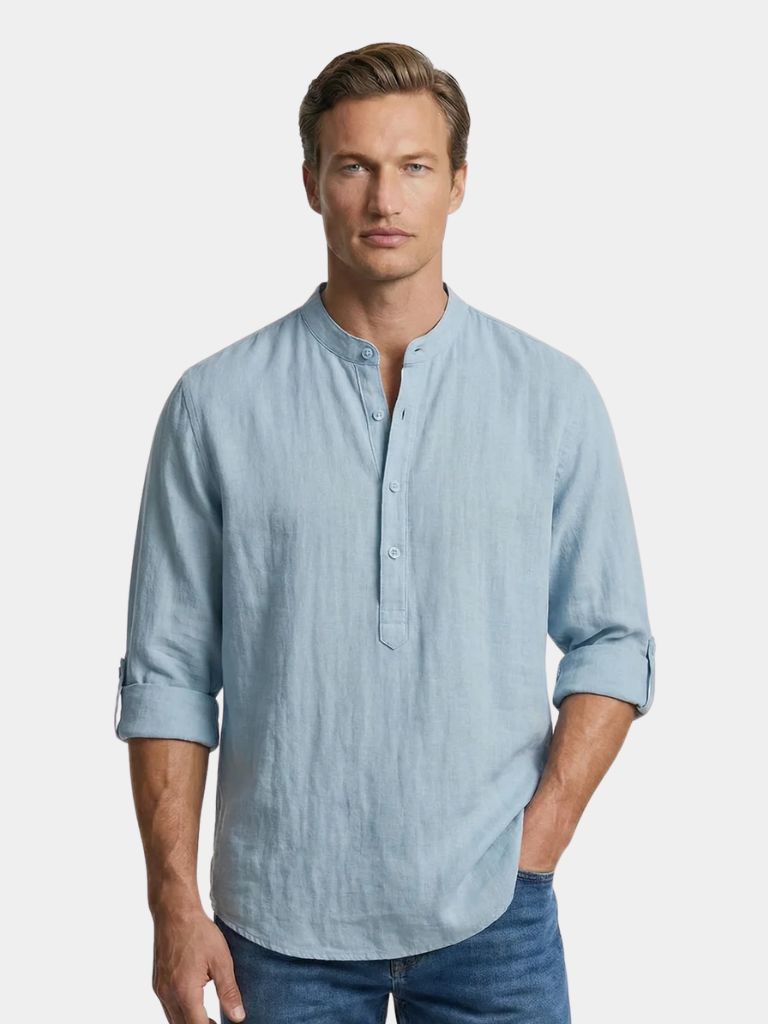Casual Henley Neck Long Sleeve T-Shirt - Cross & Crown