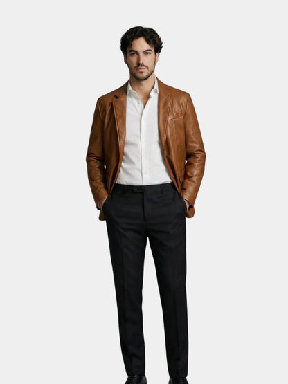 Bold Caramel Leather Jacket - Cross & Crown