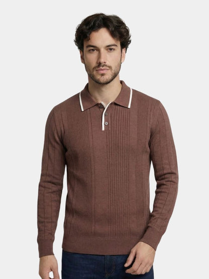 Vertical Ridge Knit Polo Shirt - Cross & Crown