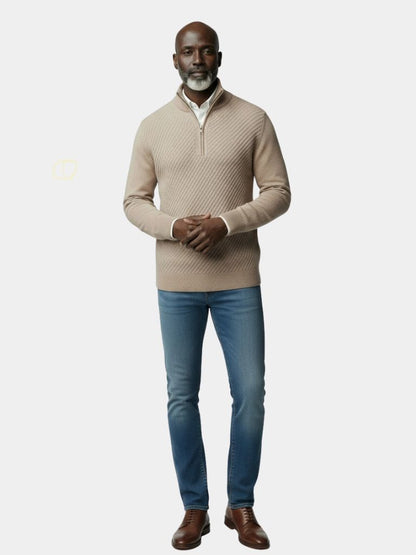 ストライプ・クォーター・ジップ・ウール・セーター - Cross & Crown