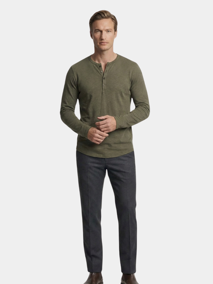 Henley Neck Long Sleeve T-Shirt - Cross & Crown