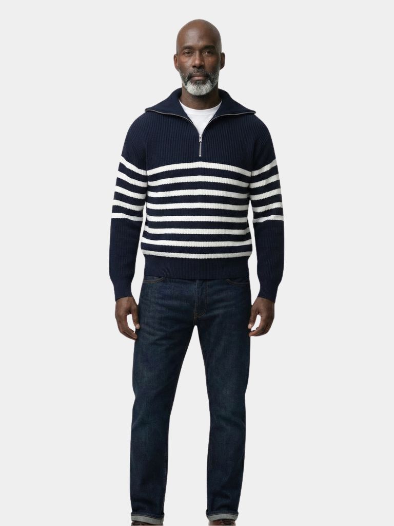 Casual Striped Zip Up Sweater - Cross & Crown