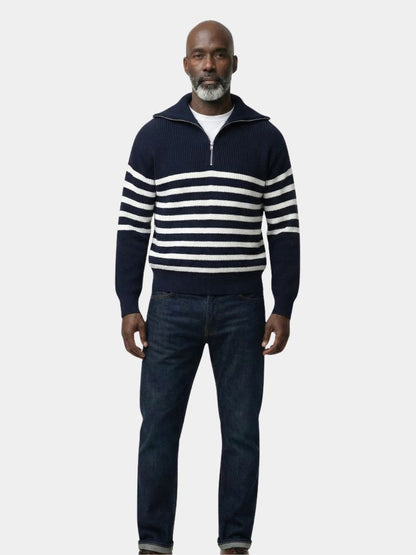 Casual Striped Zip Up Sweater - Cross & Crown