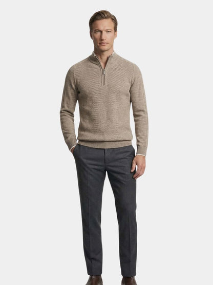 Stripe Quarter Zip Wool Sweater - Cross & Crown