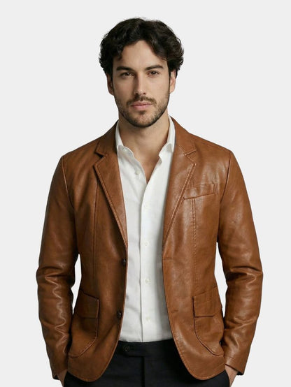 Bold Caramel Leather Jacket - Cross & Crown