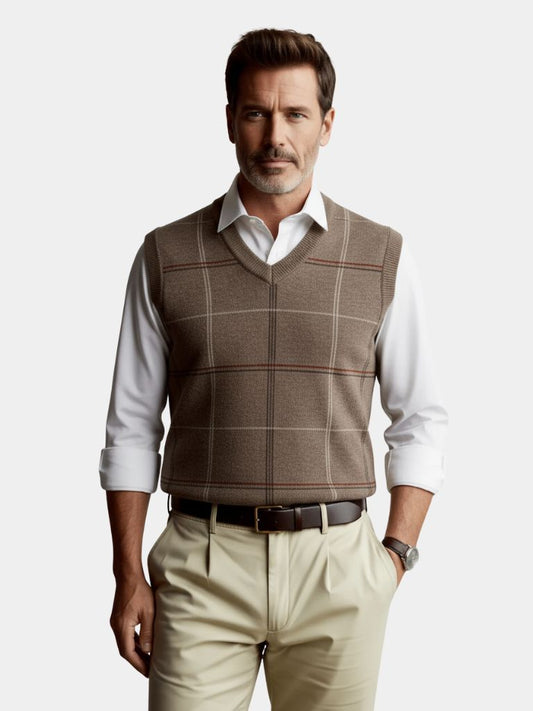 Academic Checkered Knit Vest - Cross & Crown