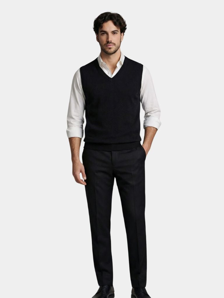 100% Cashmere V Neck Knit Vest - Cross & Crown