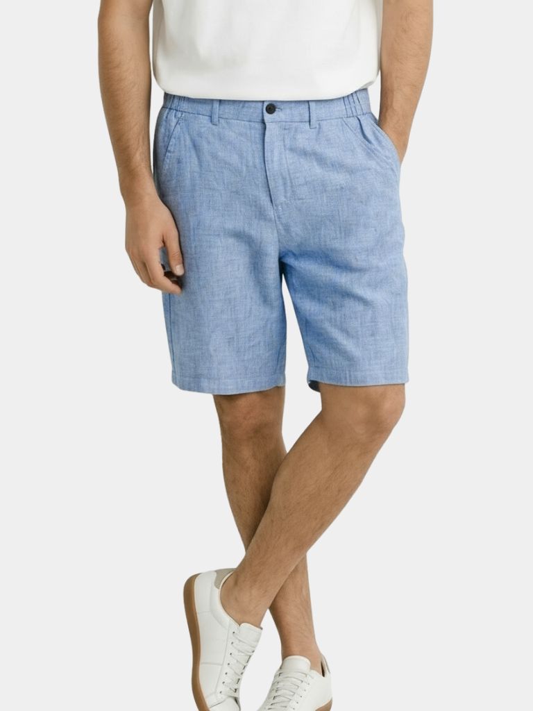 Bleu Horizon Linen Shorts - Cross & Crown