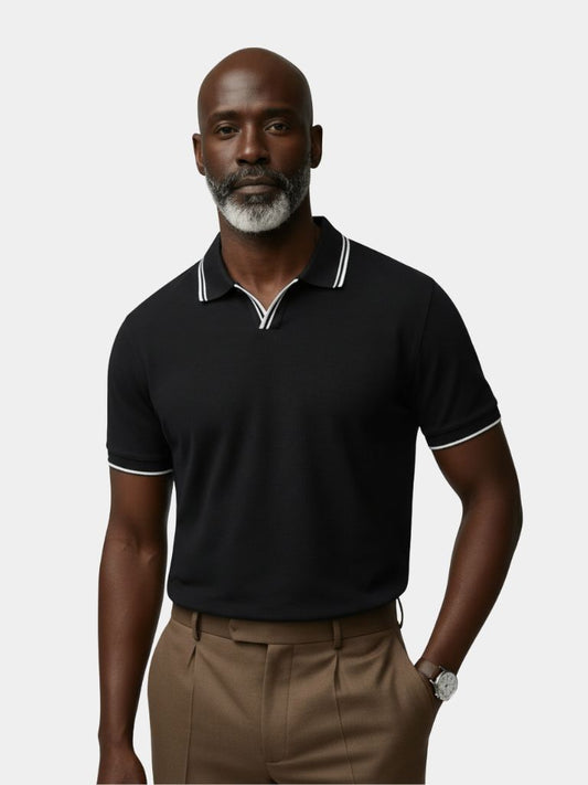 Timeless Black V-Neck Polo - Cross & Crown