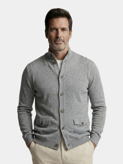 Knitted Stand Collar Cotton Cardigan - Cross & Crown