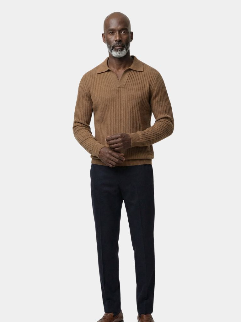V-Neck Polo Pullover Ribbed - Cross & Crown