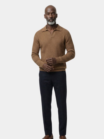 V-Neck Polo Pullover Ribbed - Cross & Crown