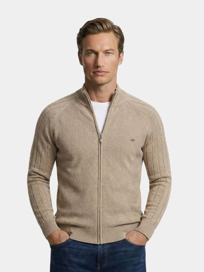 Strickjacke mit Reißverschluss, Jacquard, einfarbig, Strickjacke - <tc>Cross & Crown</tc>