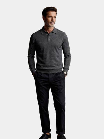 Wool Knit Button Up Polo Pullover - Cross & Crown