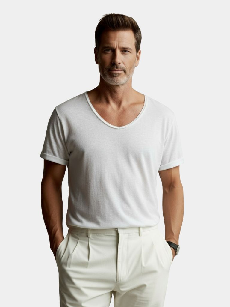 Albo Klassiek Linnen V Hals T-Shirt - <tc>Cross & Crown</tc>