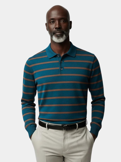 Navy Sunset Striped Polo - Cross & Crown
