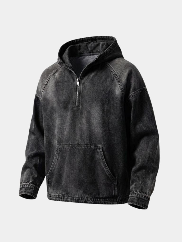 Artisan Denim Smock Quarter Zip Hooded Jacket - Cross & Crown