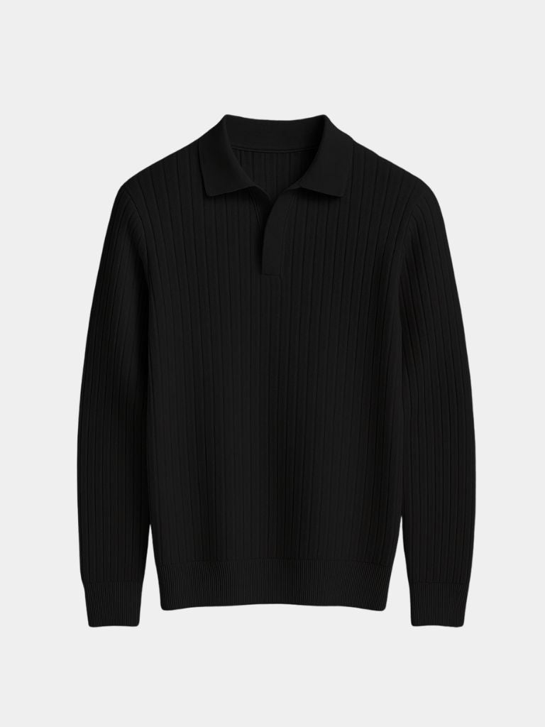 Elegant Open Collar Long Sleeve Polo - Cross & Crown