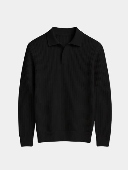 Elegant Open Collar Long Sleeve Polo - Cross & Crown