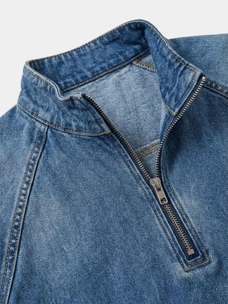 Stonewash Denim Quarter Zip Jacket - Cross & Crown