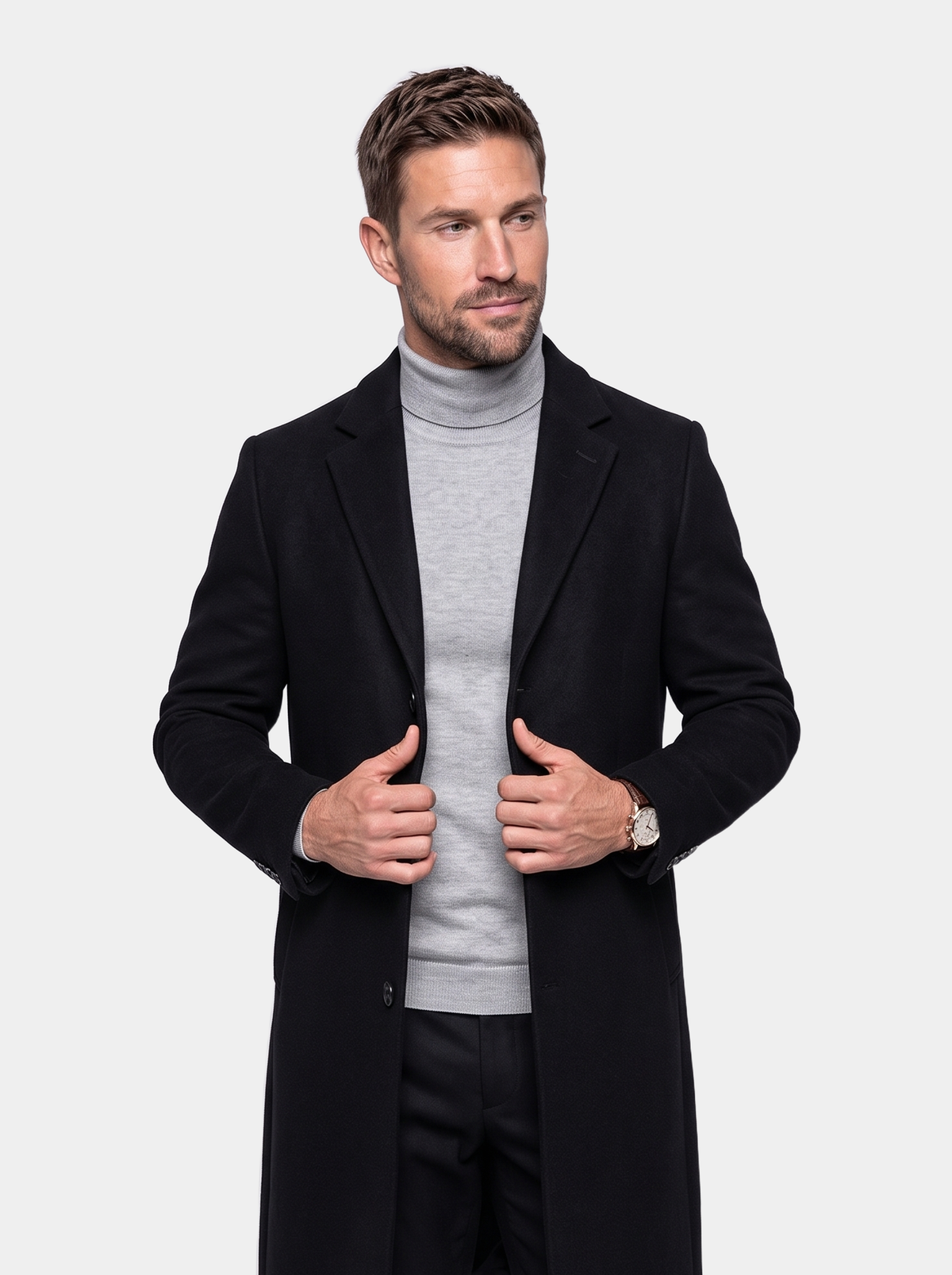 Mens Wool Blend Trench Coat - Cross & Crown - front