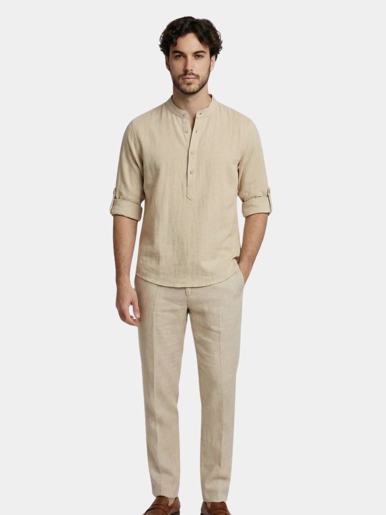 Camiseta casual de manga larga con cuello Henry - <tc>Cross & Crown</tc>