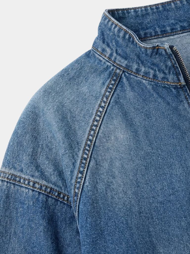 Stonewash Denim Quarter Zip Jacket - Cross & Crown