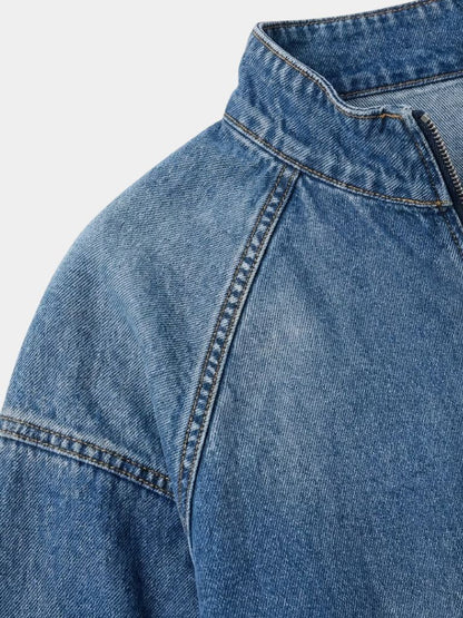 Stonewash Denim Quarter Zip Jacket - Cross & Crown