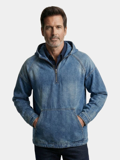Artisan Denim Smock Quarter Zip Hooded Jacket - Cross & Crown