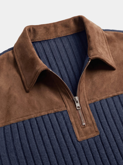 Pullover „Camborne“ mit Ellbogenpatches und Viertelreißverschluss – Cross & Crown
