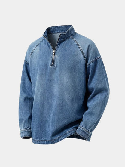 Stonewash Denim Quarter Zip Jacket - Cross & Crown