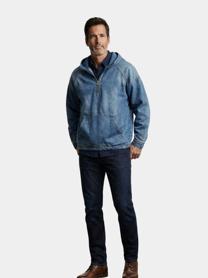 Artisan Denim Smock Quarter Zip Hooded Jacket - Cross & Crown