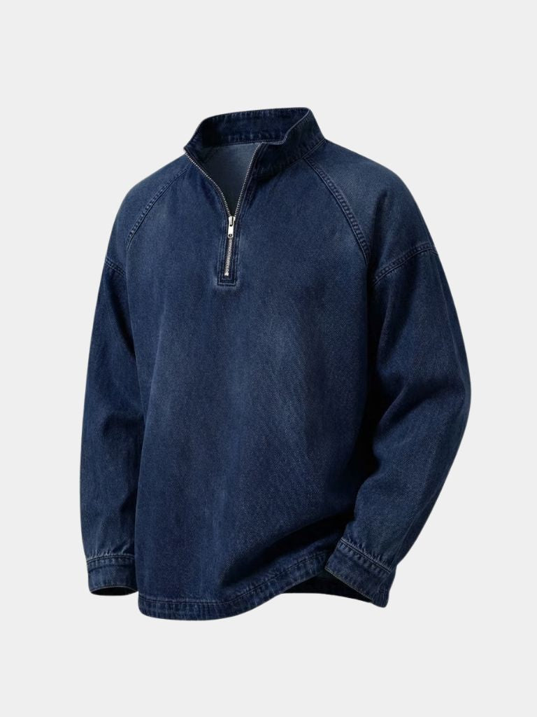 Stonewash Denim Quarter Zip Jacket - Cross & Crown