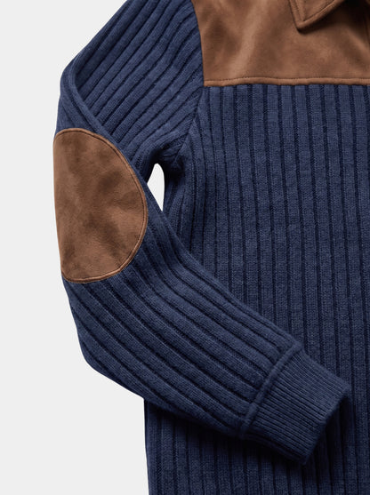 Pullover „Camborne“ mit Ellbogenpatches und Viertelreißverschluss – Cross & Crown
