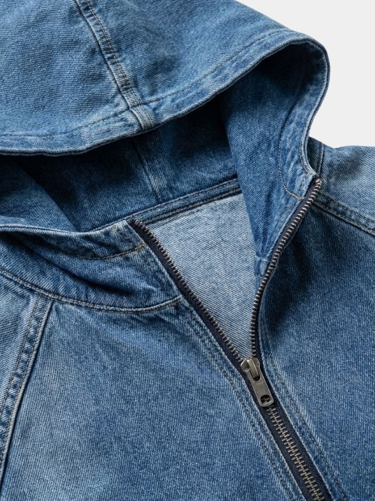 Artisan Denim Smock Quarter Zip Hooded Jacket - Cross & Crown