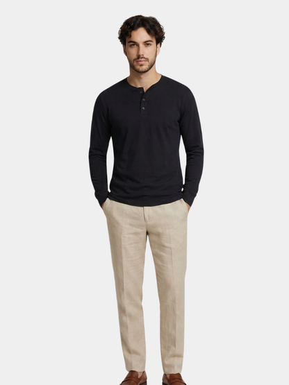 Minimalist Henley Neck Long Sleeve T-Shirt - Cross & Crown