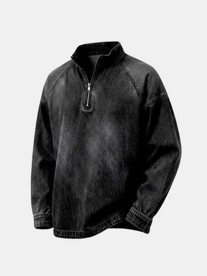 Stonewash Denim Quarter Zip Jacket - Cross & Crown