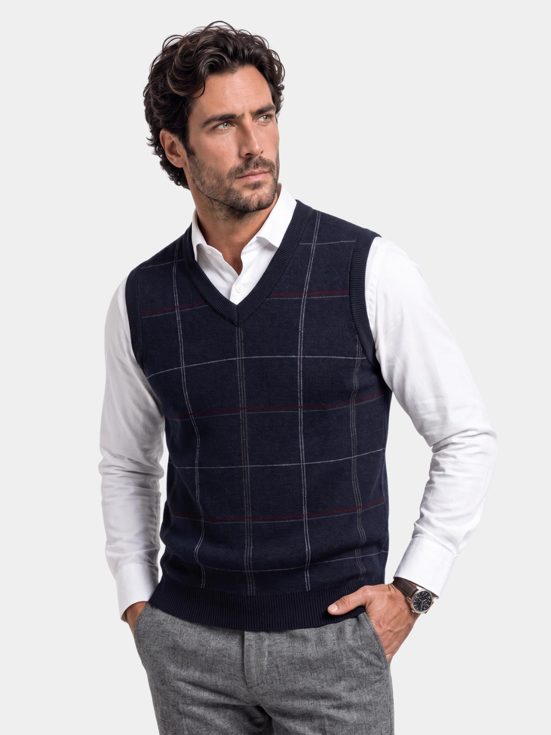 Gilet tricoté à carreaux style universitaire - Cross & Crown