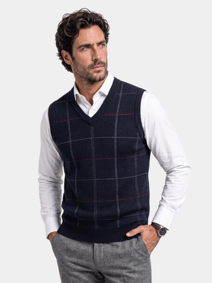 Gilet tricoté à carreaux style universitaire - Cross & Crown
