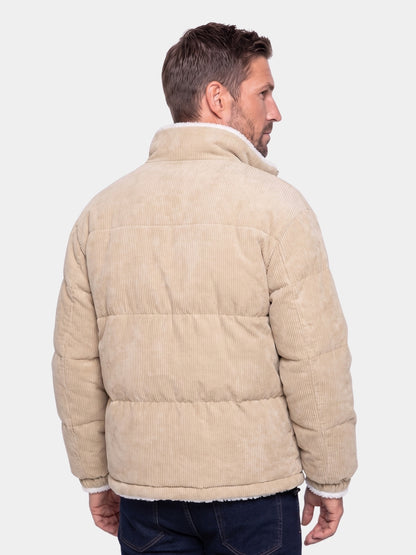 Back view of the beige corduroy puffer jacket