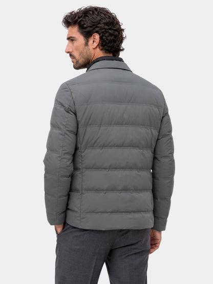 Back view of the gray quilted puffer blazer jacket