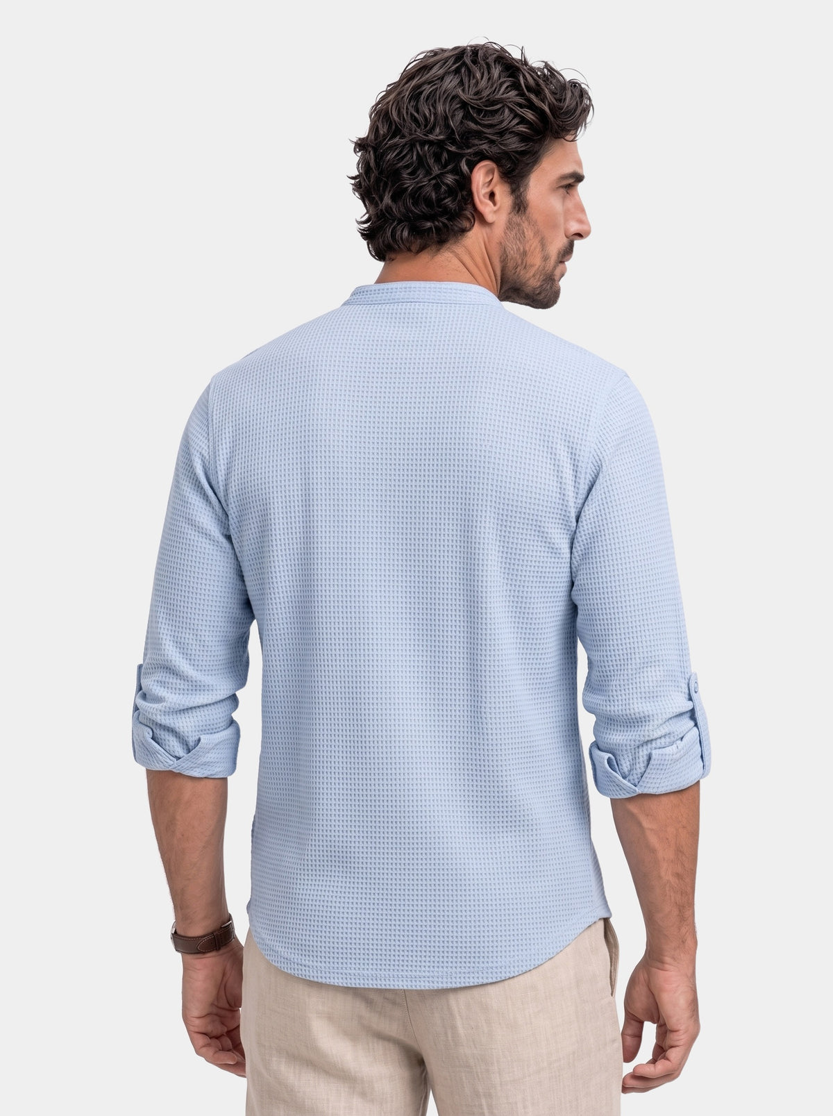 Casual Henley Neck Long Sleeve T-Shirt - Cross & Crown - back