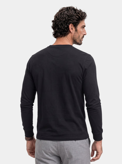 Minimalist Henley Neck Long Sleeve T-Shirt - Cross & Crown - back