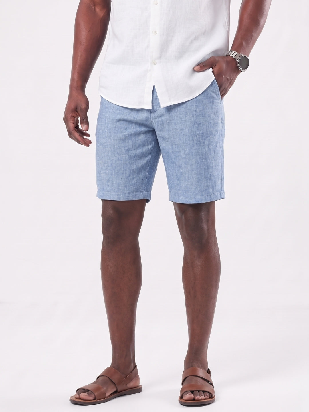 Bleu Horizon Linen Shorts - Cross & Crown