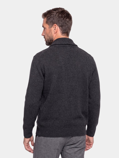 Back view of the charcoal shawl cardigan