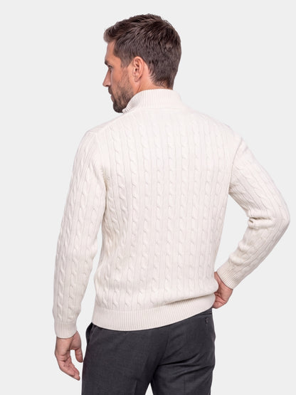 Suéter premium de tricô trançado com gola e zíper - Cross & Crown