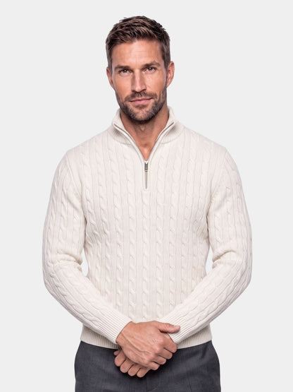 Suéter premium de tricô trançado com gola e zíper - Cross & Crown