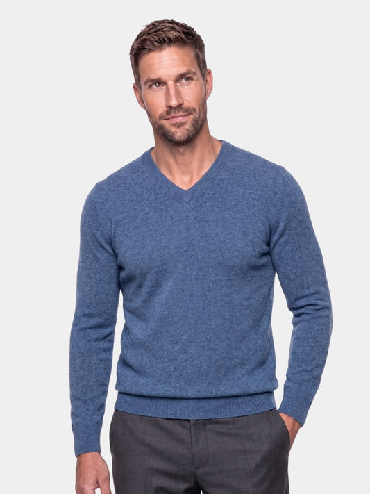 Suéter de malha de cashmere com decote em V - Cross & Crown